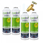 Pack Super Ahorro X4 Gasica D2 226gr + Llave | Gas Refrigerante Sustituto R134a/R12 Ecológico